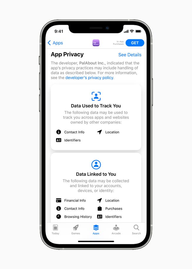 Apple iOS 14.5 privacy nutrition label